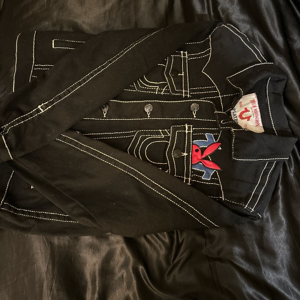 True Religion Black Jacket with Red and Blue Accents